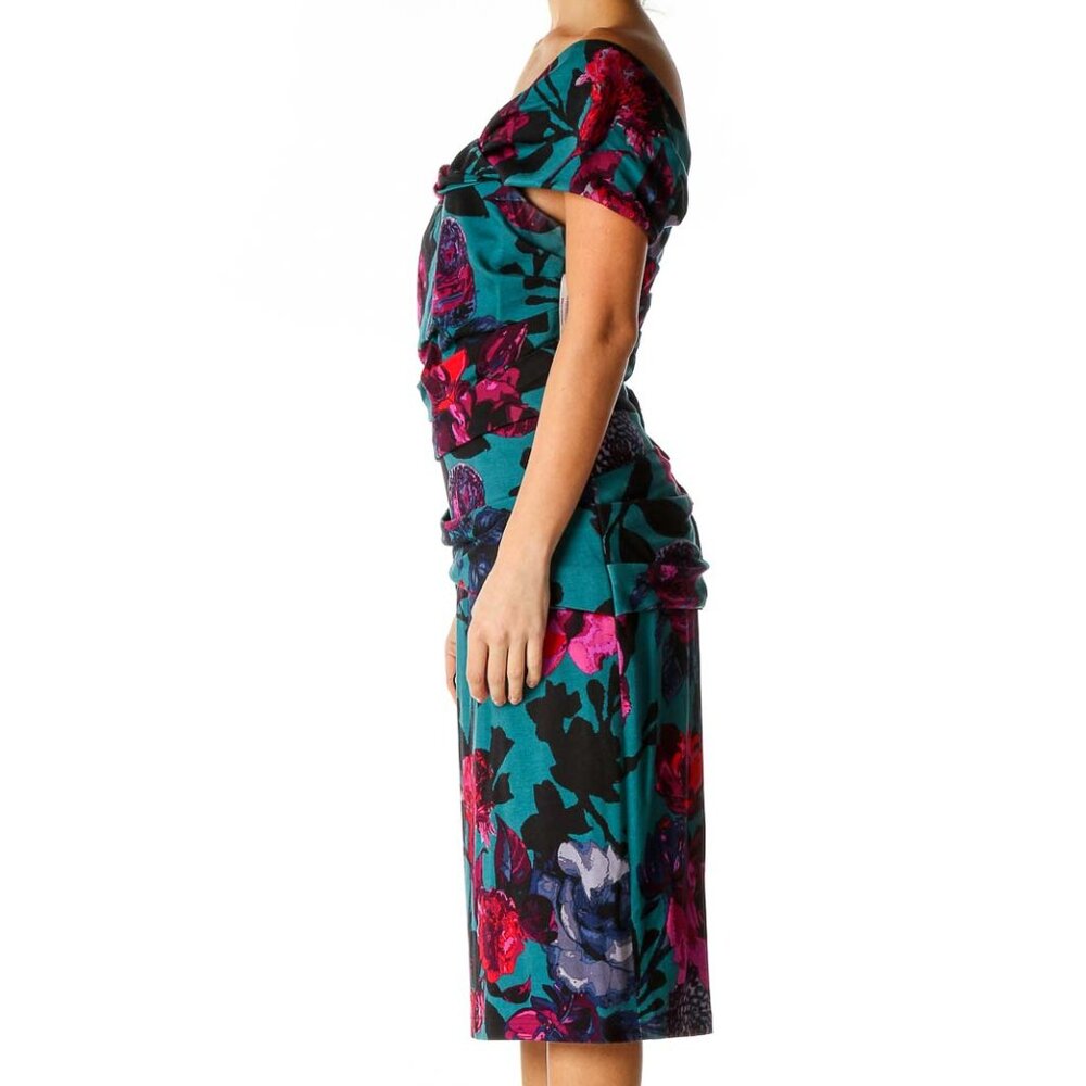 Adrianna papell Blue Floral Print Cocktail Sheath Dress - Picture 2 of 3